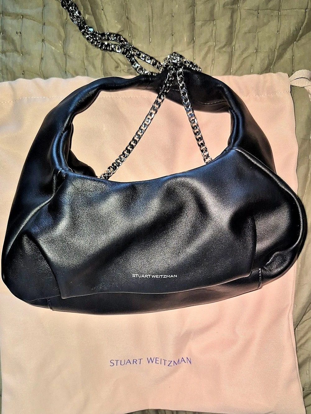 Stuart Weitzman The Moda Hobo Bag Black Chain Shoulder Bag - Picture 2 of 6